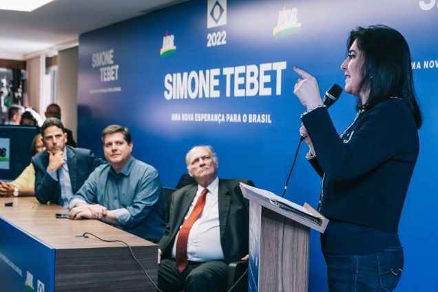 Simone Tebet durante o lançamento oficial de sua candidatura para presidente da república pelo MDB, Brasília 27/07/2022.