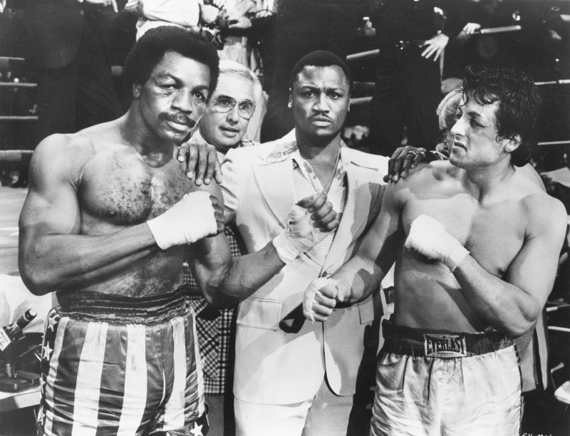 Sylvester Stallone e Carl Weathers, no filme Rocky- Um Lutador, de John G. Avildsen, de 1976.