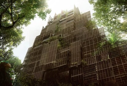 com uma deslumbrante torre de jardim vertical projetada por Jean Nouvel enfeitada com mais de 250 árvores, um marco instantâneo que adorna o horizonte da movimentada cidade.