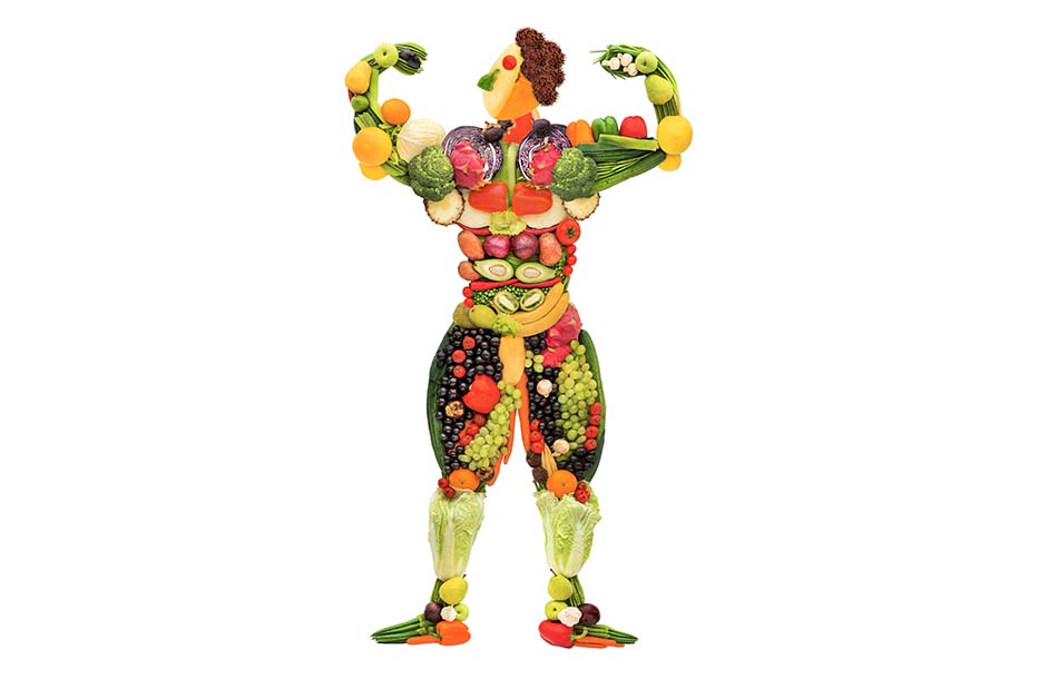 Corpo humano constituido de legumes
