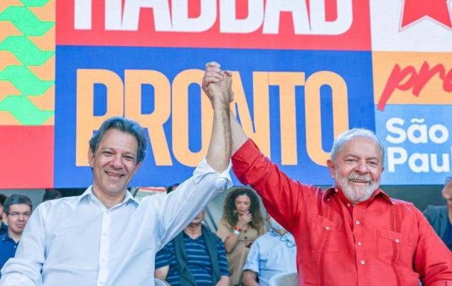 Fernando Haddad, candidato do PT ao governo do estado de São Paulo e o ex presidente Lula, candidato `a presidência da república. 24/07/2022. Fernando Haddad, candidato do PT ao governo do estado de São Paulo e o ex presidente Lula, candidato `a presidência da república. 24/07/2022.