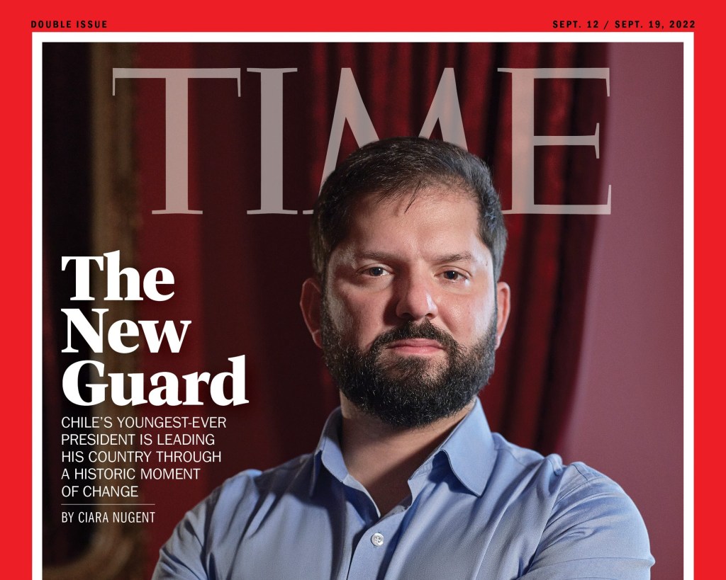 Presidente do Chile, Gabriel Boric, foi capa da revista Time nesta quarta-feira, 31.