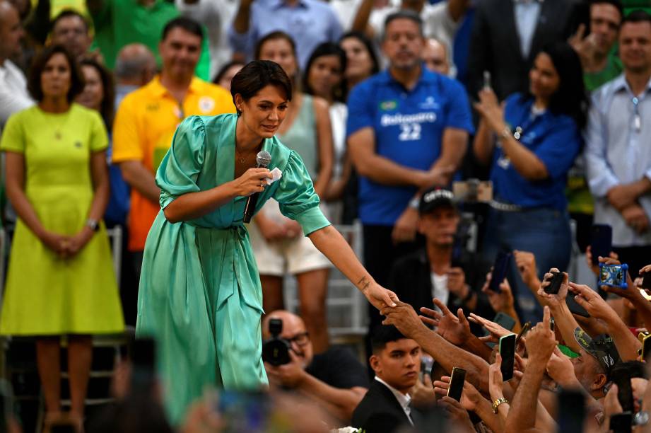 A primeira-dama Michelle Bolsonaro durante convenção nacional do Partido Liberal, no ginásio do Maracanãzinho,  Rio de Janeiro, 24/07/2022.