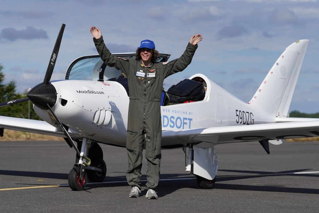 17-year-old pilot Mack Rutherford at Biggin Hill Airport, Westerham, Kent, as he continues in his bid to beat the Guinness World Record for the youngest person to fly around the world solo in a small plane. Picture date: Monday August 22, 2022. (Photo by Gareth Fuller/PA Images via Getty Images)