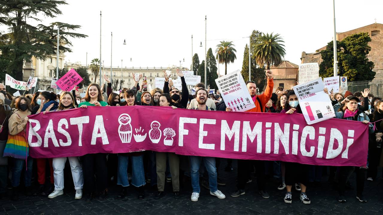 The national demonstration organized by the feminist movement Non Una Di Meno on the occasion of the International day against male violence against women. Rome (Italy), November 27th, 2021 (Photo by Marilla Sicilia/Archivio Marilla Sicilia/Mondadori Portfolio via Getty Images)