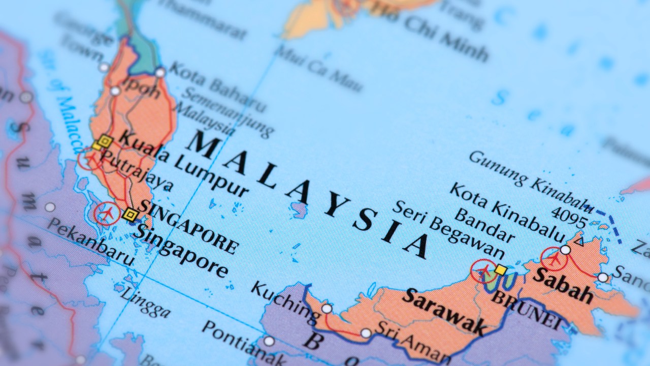 Map of Malaysia and Singapore.
