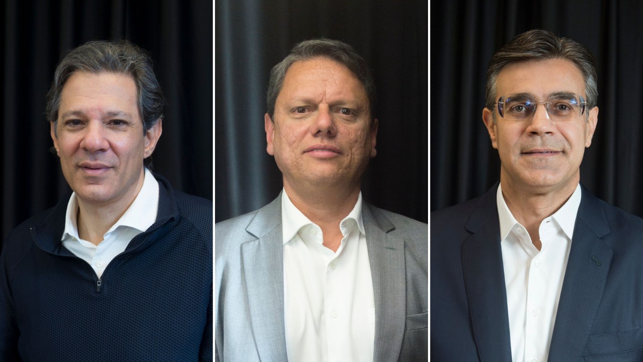 Os pré-candidatos ao governo de São Paulo: Fernando Haddad (PT), Tarcísio de Freitas (Republicanos) e Rodrigo Garcia (PSDB) -