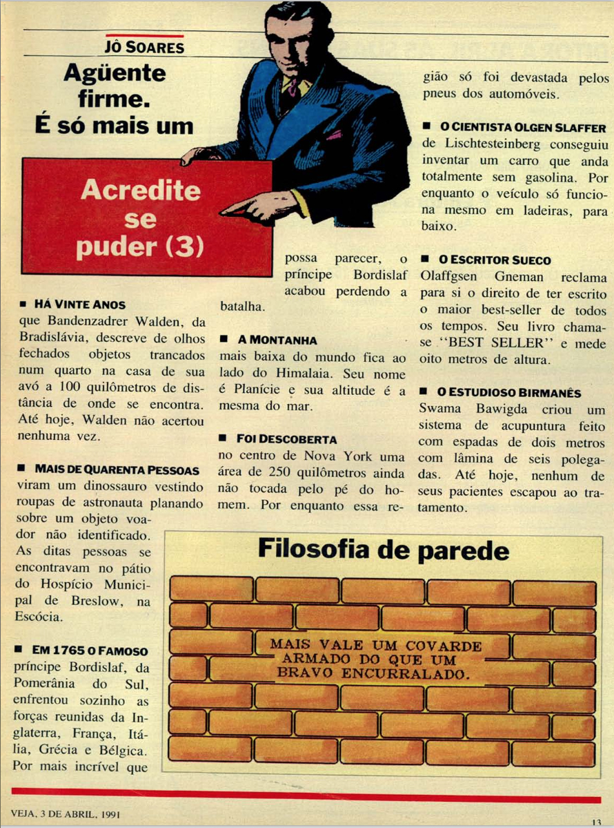 Coluna de Jô Soares em 3 de abril de 1991