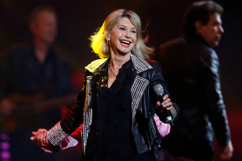 A atriz e cantora anglo-australiana Olivia Newton-John, durante apresentação na cidade de Viña Del Mar (CHILE), em 23/02/2017.