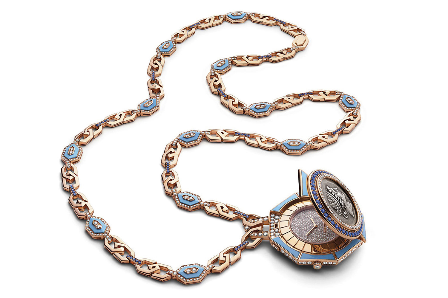 AMULETO - Jewel by Italian Bulgari: the design of the hands and the colors are inspired by the perpetuity of rare and ancient European coins -