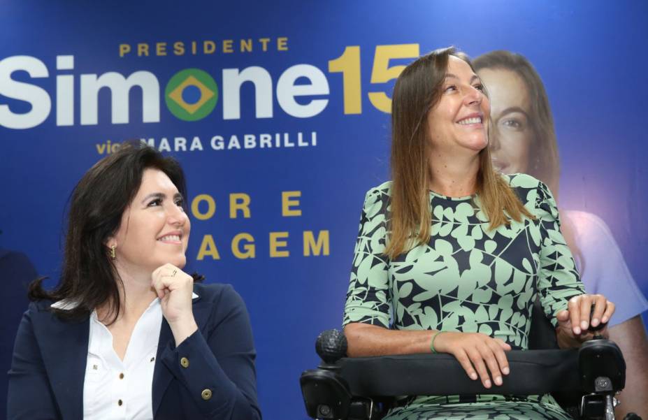 A candidata `a presidente da república Simone Tebet pelo MDB e coligação com PSDB, anuncia sua candidata `a vice-presidente a senadora Mara Gabrilli do PSDB-SP, Brasília, em 02-08-2022. A candidata `a presidente da república Simone Tebet pelo MDB e coligação com PSDB, anuncia sua candidata `a vice-presidente a senadora Mara Gabrilli do PSDB-SP, Brasília, em 02-08-2022.