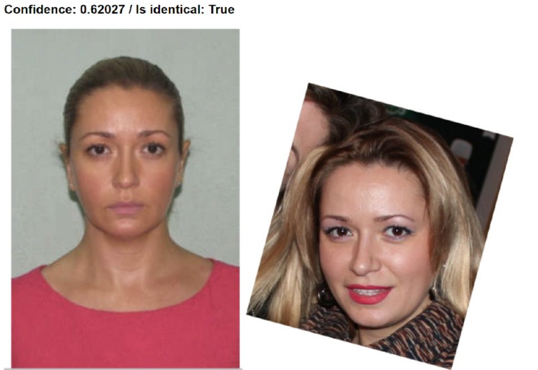 Fotos da espiã que passou como "Maria Adela" por uma década e sua identidade oficial, Olga Kolobova, em software de reconhecimento facial utilizado na investigação do jornal Bellingcat.