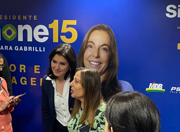 As senadoras Simone Tebet (MDB) e Mara Gabrilli (PSDB) no lançamento da chapa presidencial em São Paulo