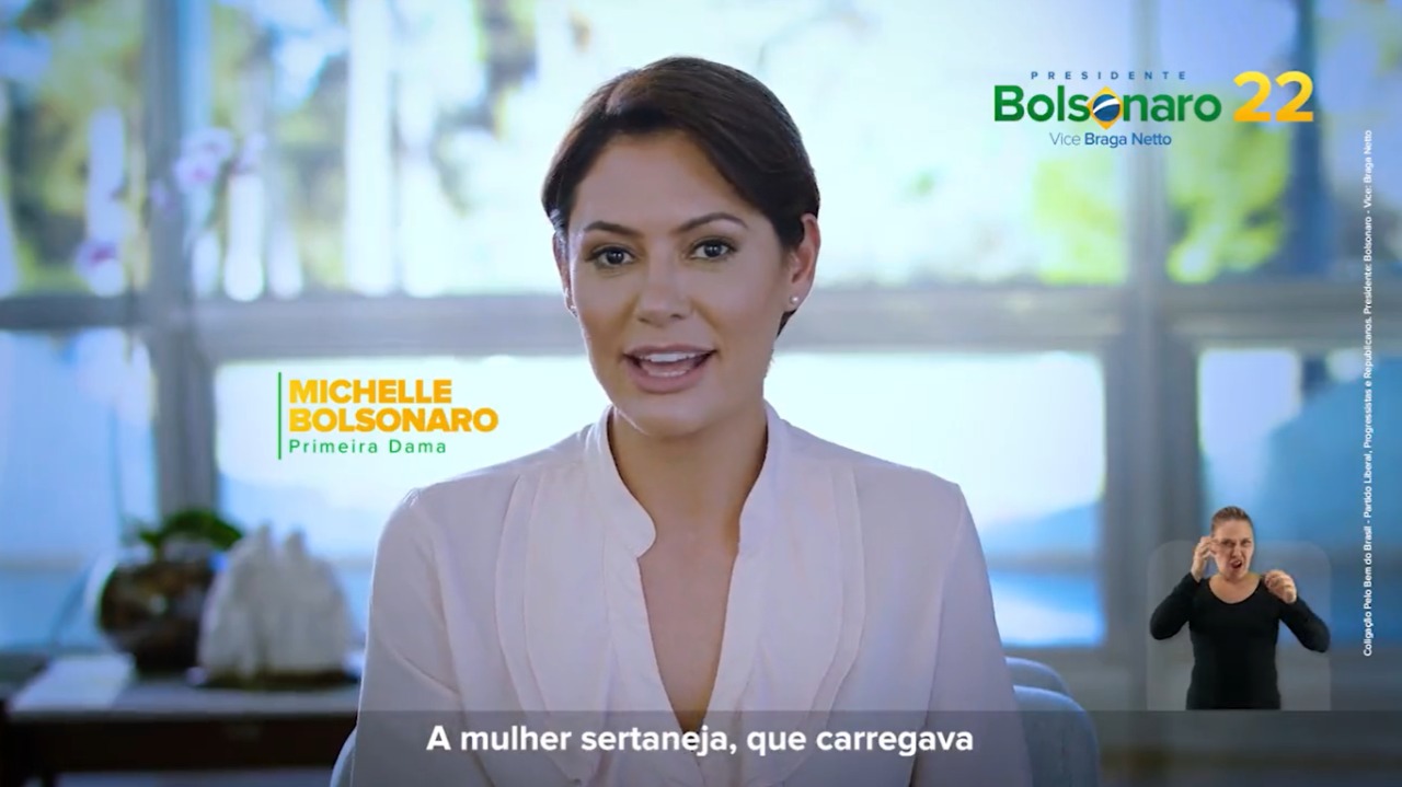 A primeira-dama Michelle Bolsonaro participa de propaganda eleitoral do marido, o presidente Jair Bolsonaro //