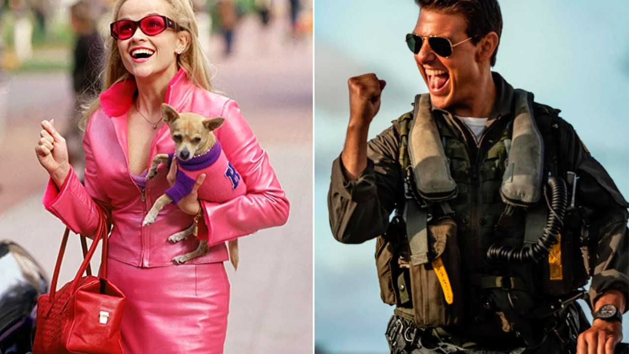 Reese Witherspoon em 'Legalmente Loira' e Tom Cruise em 'Top Gun: Maverick'