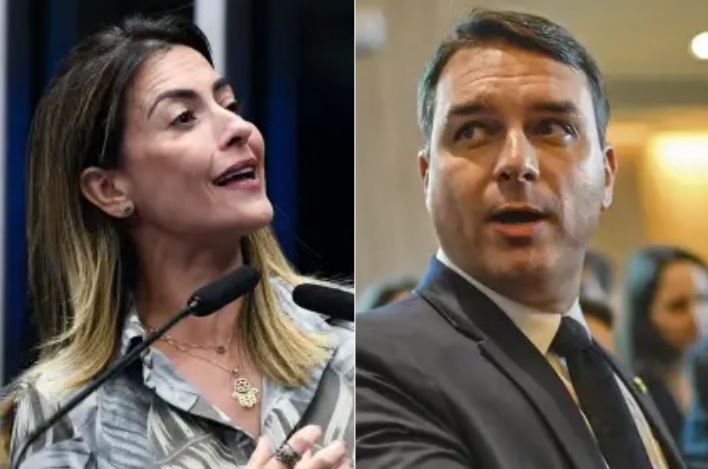 A senadora Soraya Thronicke (União-MS) e o senador Flávio Bolsonaro (PL-RJ)