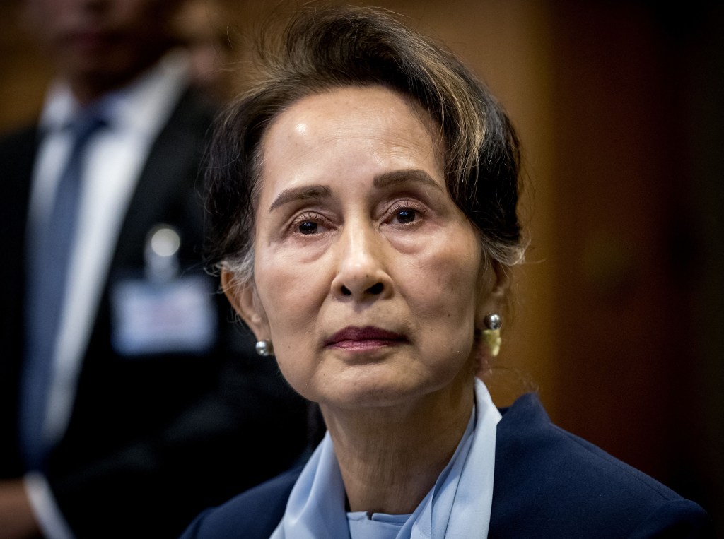 FILES) In this file photo taken on December 11, 2019, then Myanmar's State Counsellor Aung San Suu Kyi looks on before the UN's International Court of Justice in the Peace Palace of The Hague, on the second day of her hearing on the Rohingya genocide case. - A Myanmar junta court sentenced ousted leader Aung San Suu Kyi to three years in jail for electoral fraud, a source with knowledge of the case said September 2, 2022. Suu Kyi was "sentenced to three years imprisonment with hard labour", the source said, adding that the Nobel laureate, 77, appeared to be in good health. (Photo by Koen Van WEEL / ANP / AFP) / Netherlands OUT