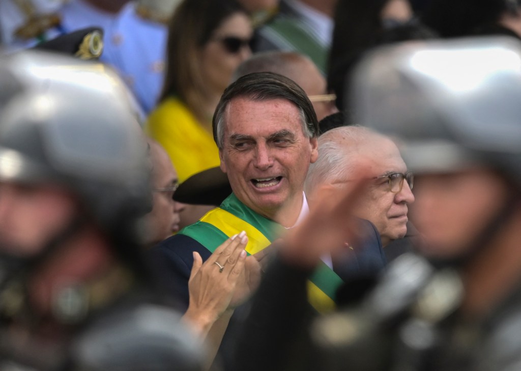 Brazilian President Jair Bolsonaro attends a military parade to mark Brazil's 200th anniversary of independence in Brasilia, on September 7, 2022. (Photo by EVARISTO SA / AFP)