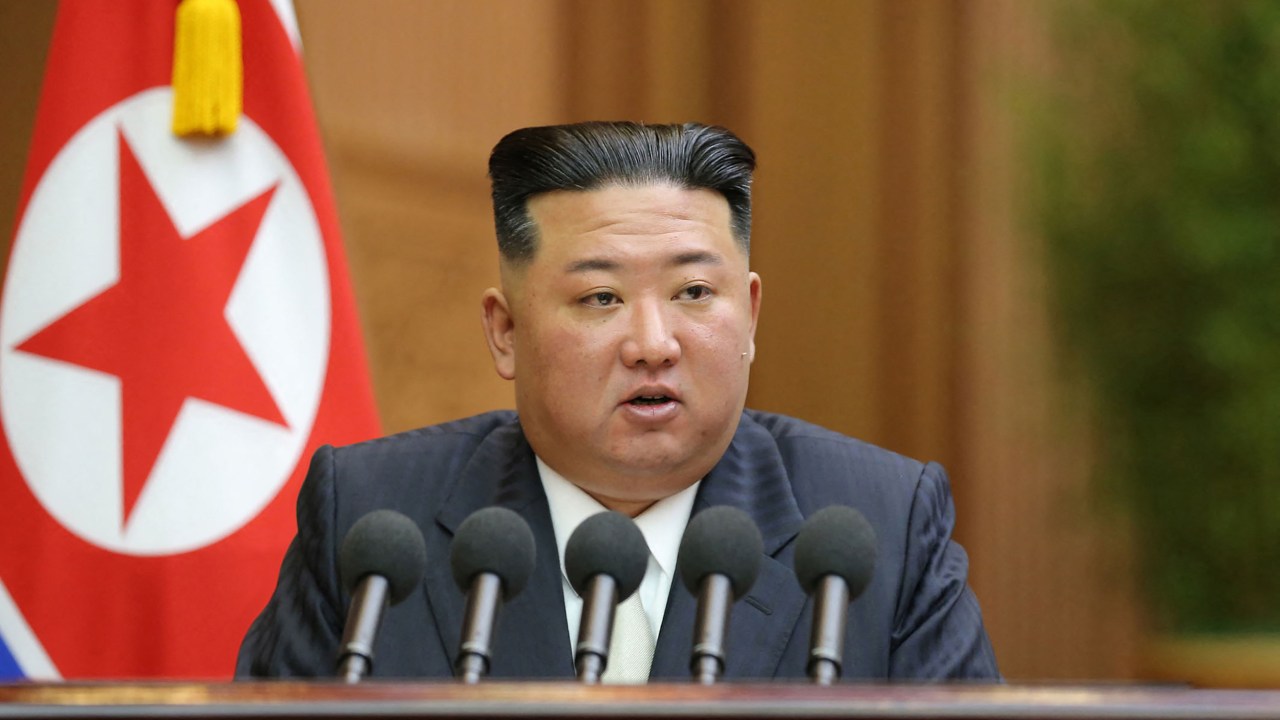 This picture taken on September 8, 2022 and released by North Korea's official Korean Central News Agency (KCNA) on September 9 shows North Korean leader Kim Jong Un delivering a speech at the second-day sitting of the 7th Session of the 14th Supreme People's Assembly of the Democratic People's Republic of Korea at the Mansudae Assembly Hall in Pyongyang. (Photo by KCNA VIA KNS / AFP) / - South Korea OUT / ---EDITORS NOTE--- RESTRICTED TO EDITORIAL USE - MANDATORY CREDIT "AFP PHOTO/KCNA VIA KNS" - NO MARKETING NO ADVERTISING CAMPAIGNS - DISTRIBUTED AS A SERVICE TO CLIENTS THIS PICTURE WAS MADE AVAILABLE BY A THIRD PARTY. AFP CAN NOT INDEPENDENTLY VERIFY THE AUTHENTICITY, LOCATION, DATE AND CONTENT OF THIS IMAGE. /