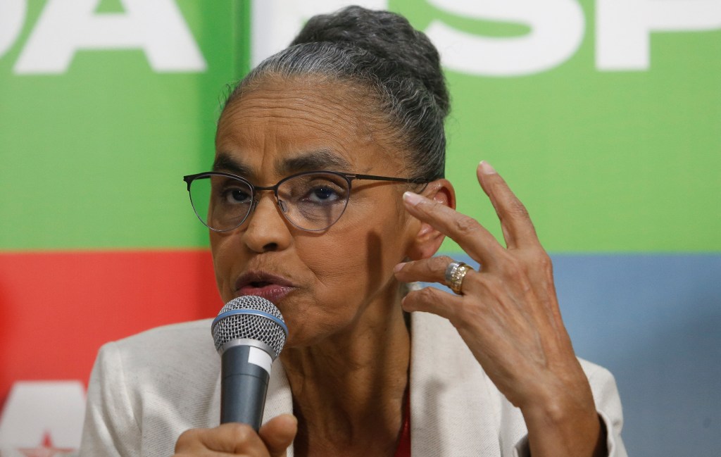 Brazilian Federal Deputy candidate Marina Silva speaks during a press conference in Sao Paulo, Brazil, on September 12, 2022. (Photo by Miguel SCHINCARIOL / AFP)