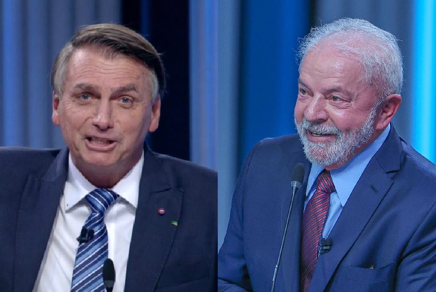 Jair Bolsonaro (PL) e Lula (PT) no debate presidencial na TV Globo