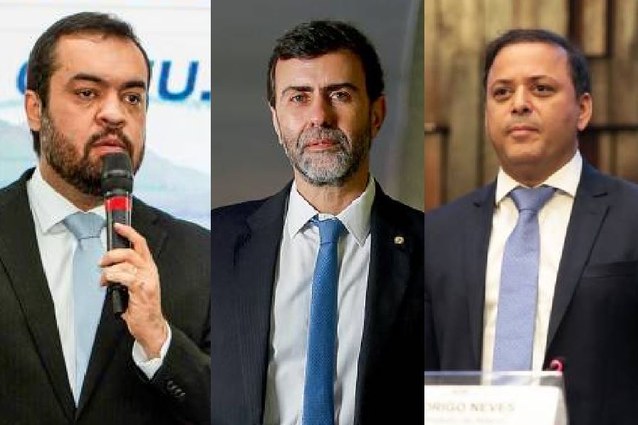 Os candidatos ao governo do Rio de Janeiro, Cláudio Castro (PL), Marcelo Freixo (PSB) e Rodrigo Neves (PDT)
