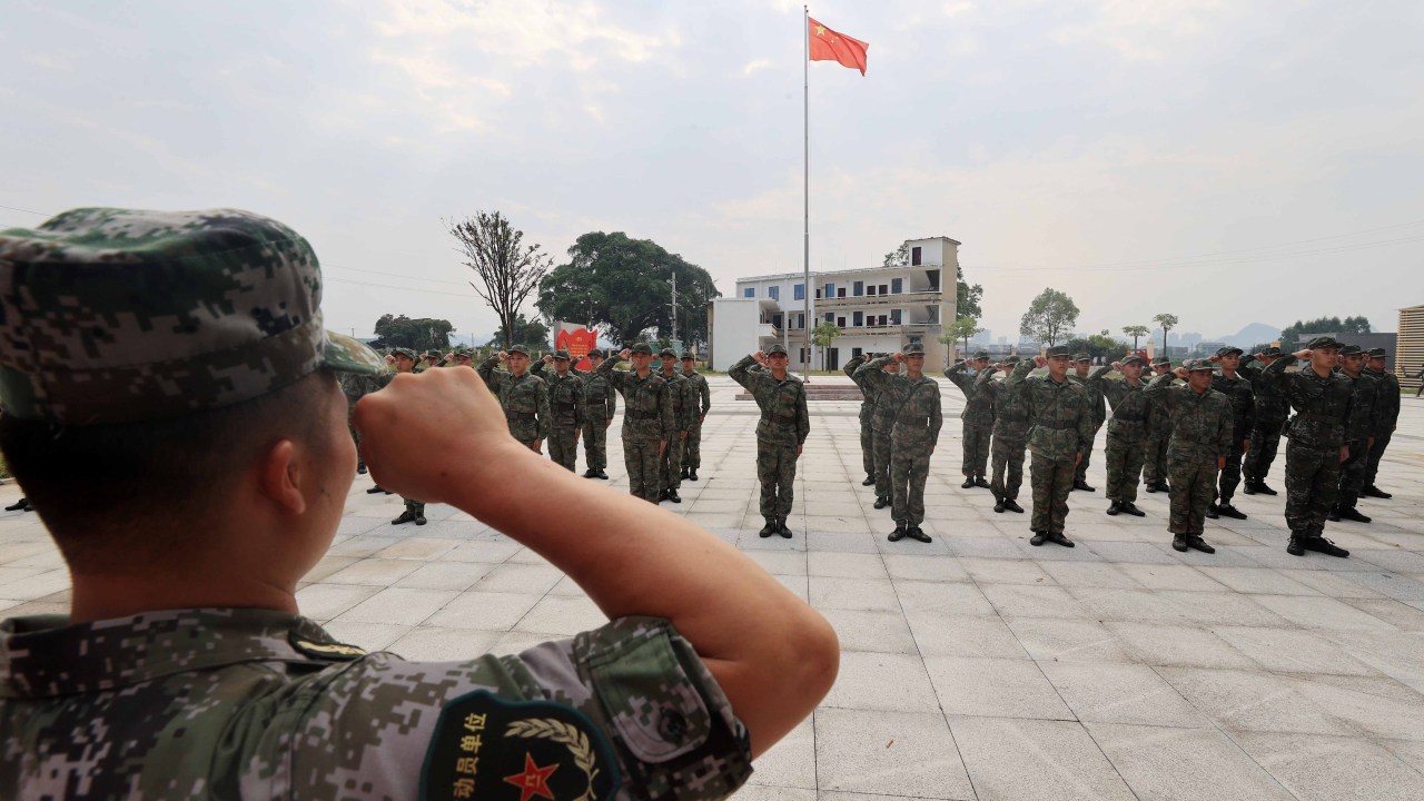 LIUZHOU, CHINA - SEPTEMBER 15, 2022 - Youth conscripts attend a political education session in Liuzhou, Guangxi Zhuang autonomous Region, China, Sept 15, 2022. (Photo credit should read CFOTO/Future Publishing via Getty Images)