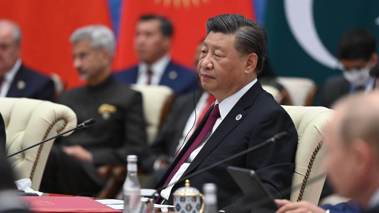 'Organização de Cooperação de Xangai / APOIO' - SEM MARKETING SEM CAMPANHAS DE PUBLICIDADE - DISTRIBUÍDOS COMO UM SERVIÇO AOS CLIENTES----) O presidente chinês Xi Jinping participa da 22ª reunião da cúpula dos líderes da Organização de Cooperação de Xangai (SCO) em Samarcanda, Uzbequistão, em 16 de setembro de 2022.