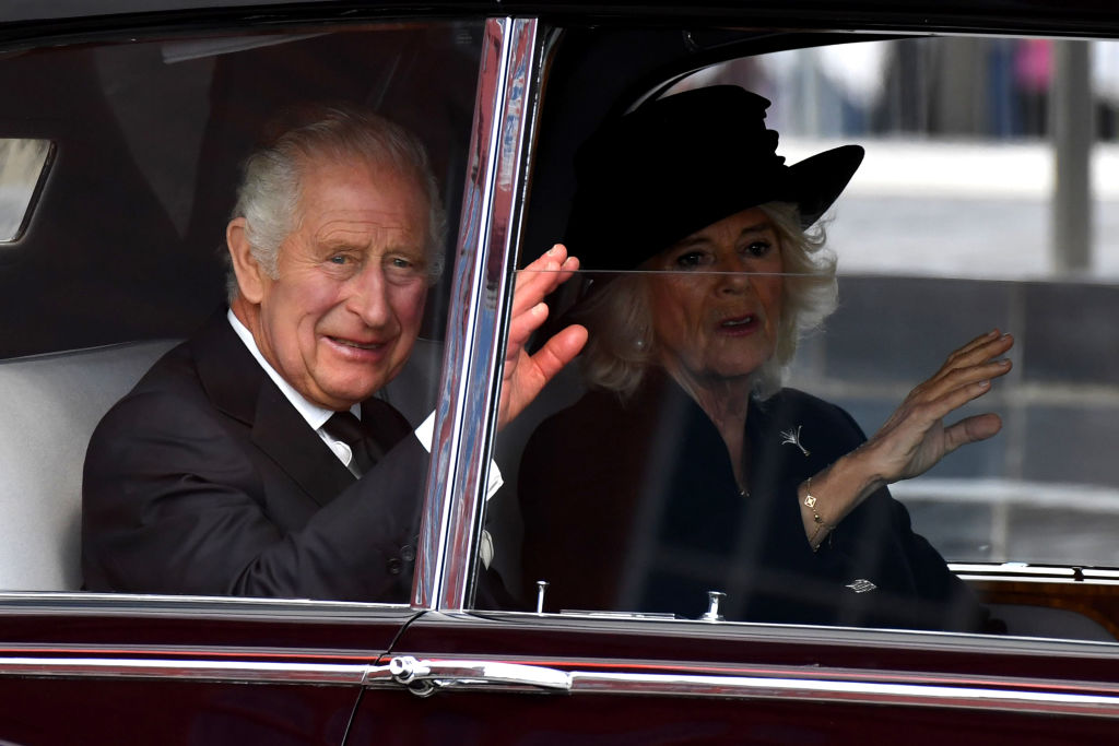 CARDIFF, WALES - SEPTEMBER 16: King Charles III and Camilla, Queen Consort arrive to receive a Motion of Condolence at the Senedd on September 16, 2022 in Cardiff, Wales. King Charles III is visiting Wales for the first time since ascending the throne following the death of his mother, Queen Elizabeth II, who died at Balmoral Castle on September 8, 2022. (Photo by Polly Thomas/Getty Images)