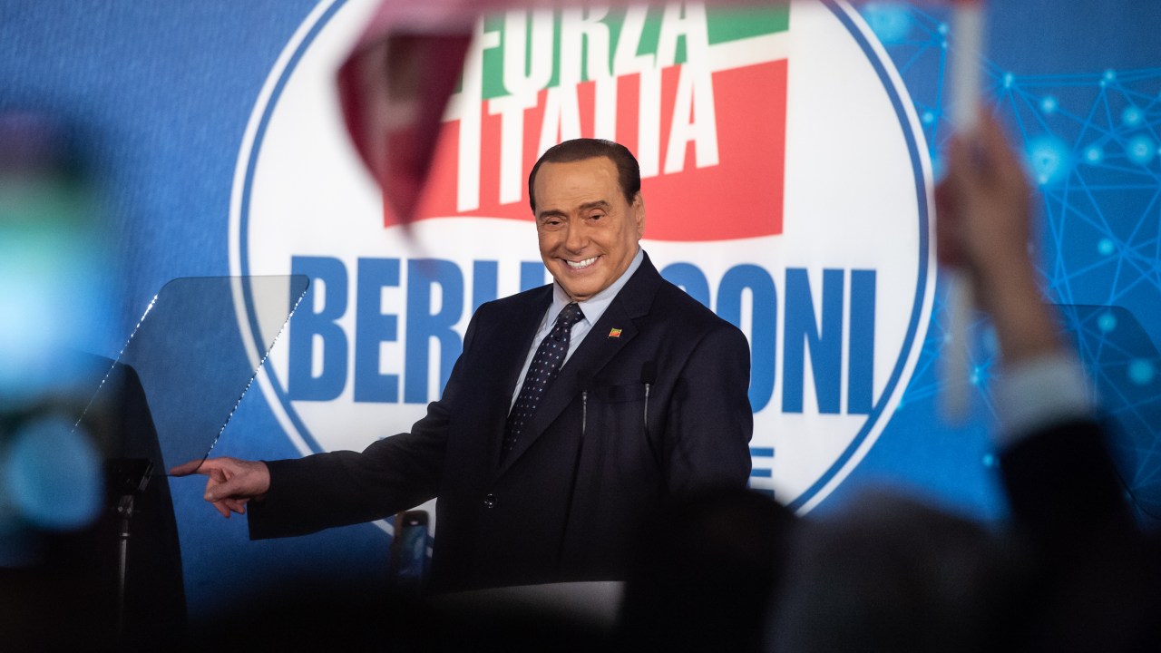 NAPLES, ITALY - MAY 21: Silvio Berlusconi during the Forza Italia party convention on May 21, 2022 in Naples, Italy. National convention of the Forza Italia party "The force that unites" at the Mostra d'Oltremare in Naples on May 21, 2022 in Naples, Italy. (Photo by Ivan Romano/Getty Images)