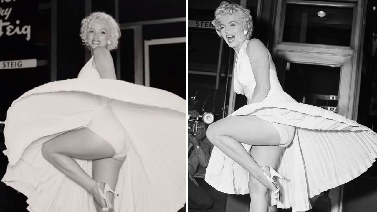 Ana de Armas (à esq) e Marilyn Monroe (à dir): vida da estrela pauta o filme 'Blonde' -