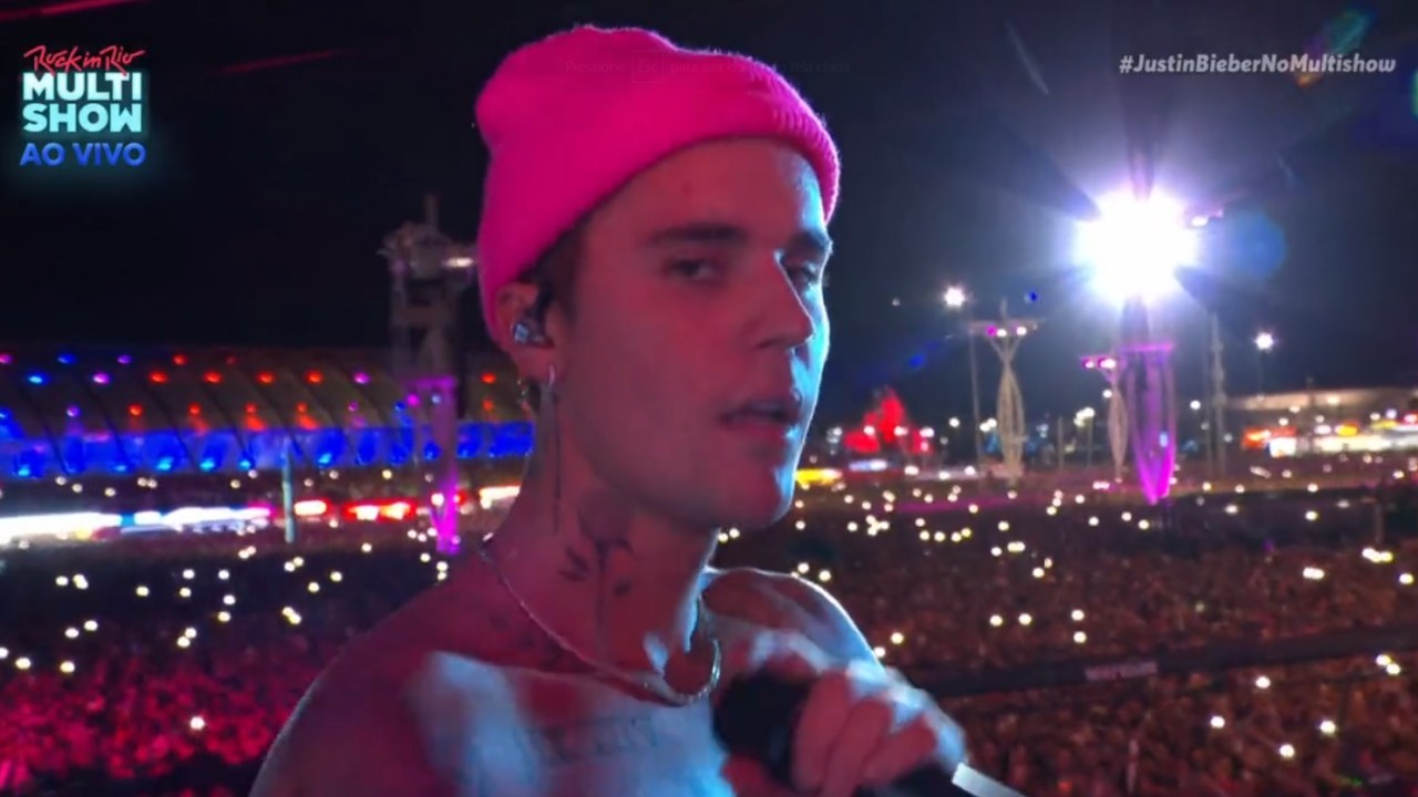 O cantor Justin Bieber durante o show no Rock in Rio