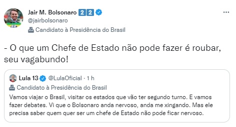 A troca de insultos entre Lula e Bolsonaro nas redes