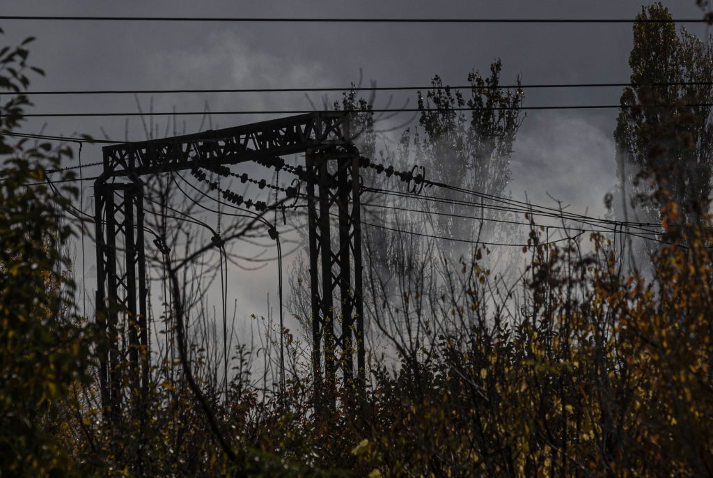 ZAPORIZHZHIA, UKRAINE - OCTOBER 31: Smoke rises after Russian forces' missile strike towards a power plant in Zaporizhzhia, Ukraine on October 31, 2022. (Photo by Metin Aktas/Anadolu Agency via Getty Images)