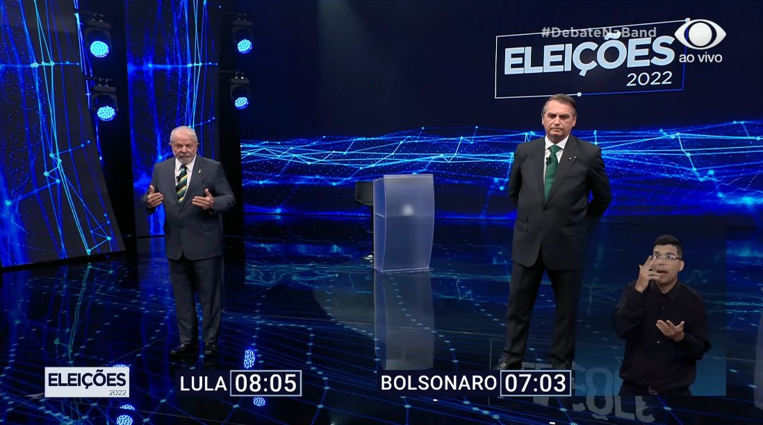 Os presidenciáveis Lula e Bolsonaro no debate da Band