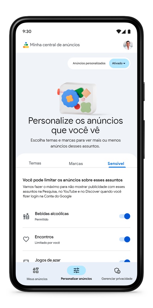 Visualização da Minha Central de Anúncios em um smartphone -