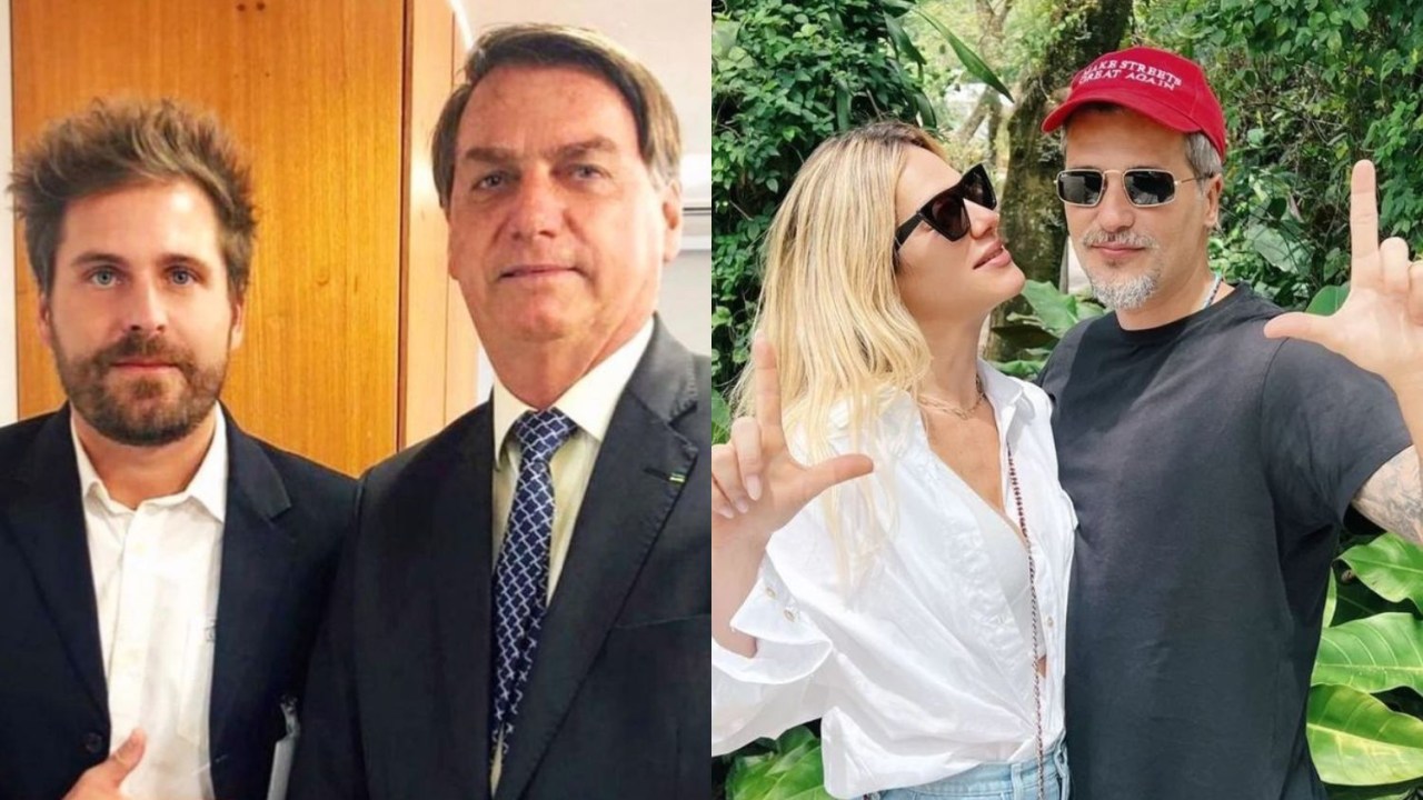 Thiago Gagliasso com Jair Bolsonaro (à esq.) e Giovanna Ewbank e Bruno Gagliasso