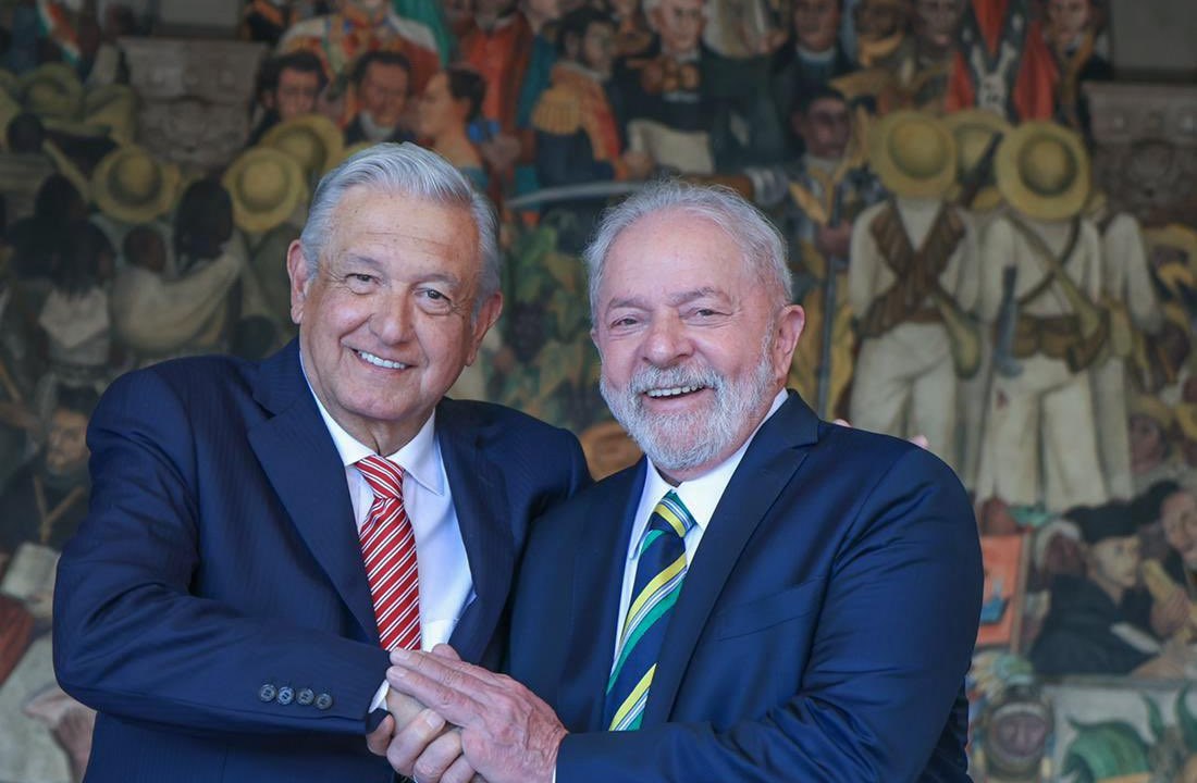 Presidente mexicano López Obrador, em reunião com Lula na capítal do México. 02/03/2022
