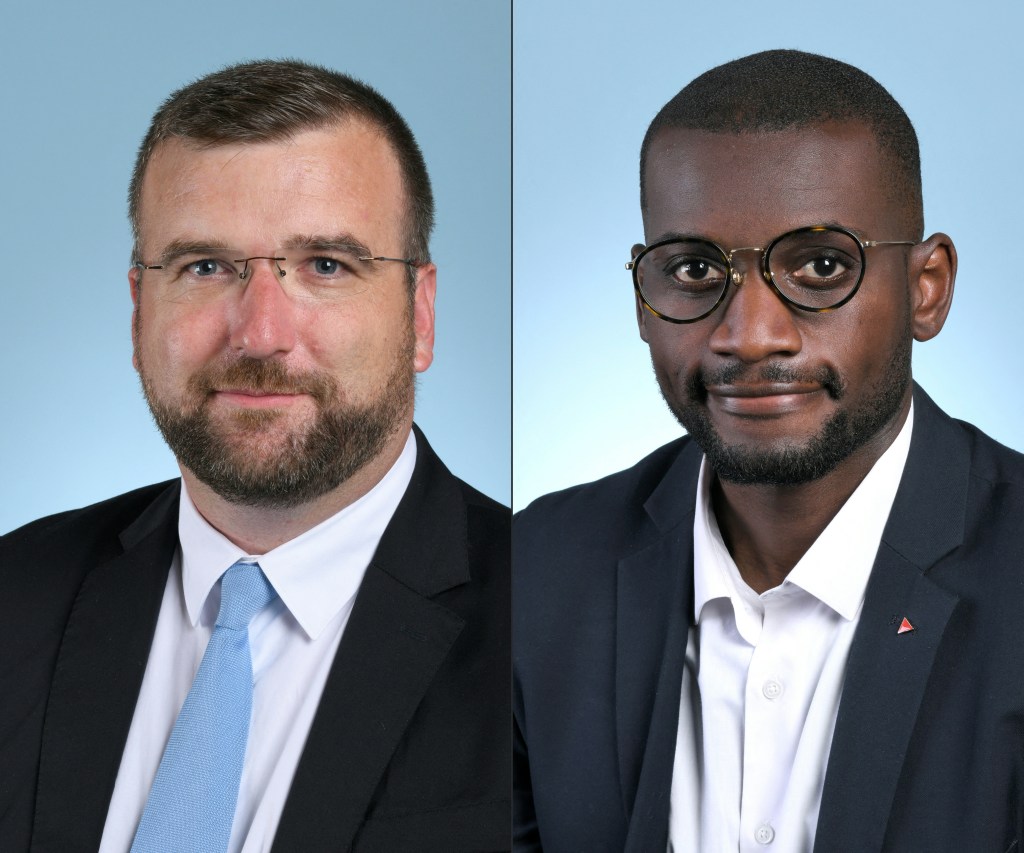 (COMBO) This combination of pictures created on November 3, 2022 shows portraits taken by the French National Assembly (Assemblee nationale) of Gregoire de Fournas (L), Rassemblement National (RN) Member of Parliament of the 5th constituency of the Gironde department (33) taken on June 22, 2022 and Carlos Martens Bilongo, La France Insoumise (LFI) Member of Parliament of the 8th consituency of the Val-d'Oise (95) taken on June 21, 2022. (Photo by ASSEMBLEE NATIONALE / AFP) / RESTRICTED TO EDITORIAL USE - MANDATORY CREDIT "AFP PHOTO / ASSEMBLEE NATIONALE 2022" - NO MARKETING NO ADVERTISING CAMPAIGNS - DISTRIBUTED AS A SERVICE TO CLIENTS