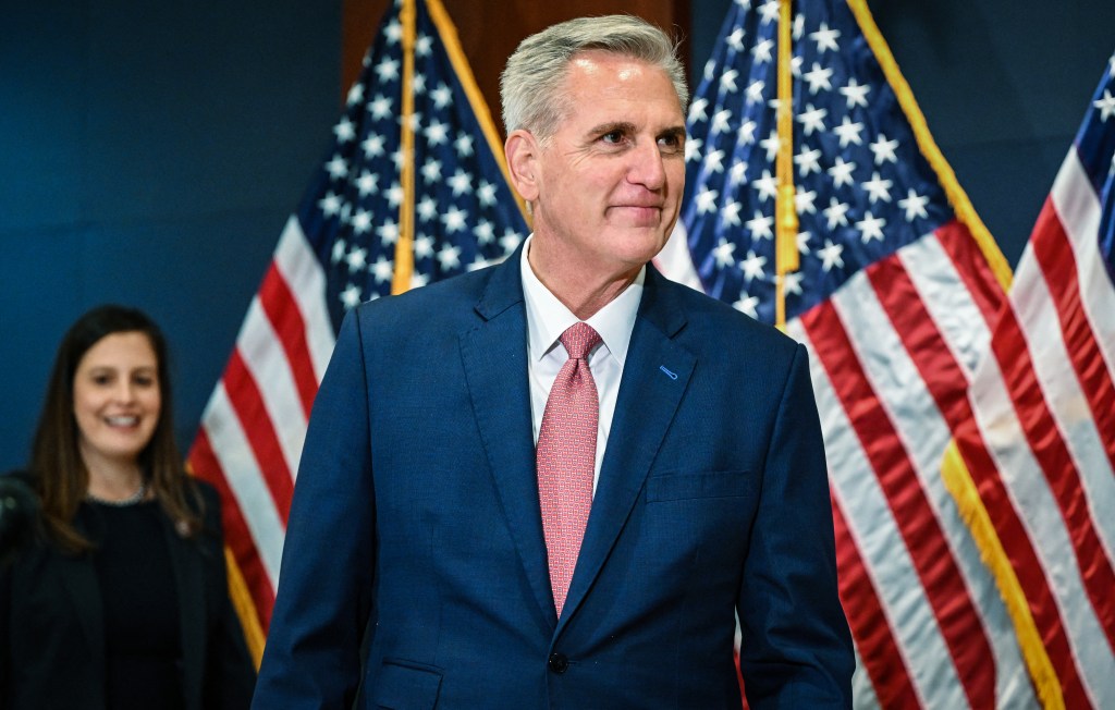 House Minority Leader Kevin McCarthy, R-CA, walks to the podium to speak after he was nominated to be Speaker of the House at the US Capitol in Washington, DC on November 15, 2022. - Top US Republican Kevin McCarthy was chosen Tuesday as his party's leader in the House of Representatives -- putting him in prime position to become Speaker if his camp reclaims control of the chamber as expected. (Photo by Mandel NGAN / AFP)