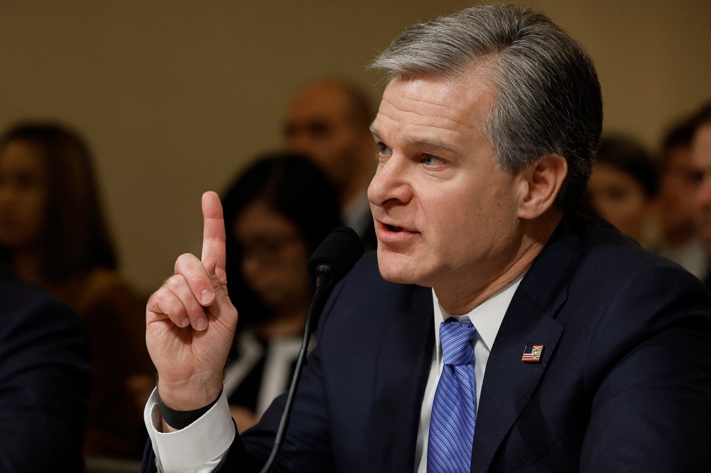 WASHINGTON, DC - NOVEMBER 15: Federal Bureau of Investigation Director Christopher Wray prepares to testify before the House Homeland Security Committee in the Cannon House Office Building on Capitol Hill on November 15, 2022 in Washington, DC. Wray, Homeland Security Secretary Alejandro Mayorkas and National Counterterrorism Center Director Christine Abizaid testified about the current threat level against the United States, including both physical and cyber attacks. Chip Somodevilla/Getty Images/AFP (Photo by CHIP SOMODEVILLA / GETTY IMAGES NORTH AMERICA / Getty Images via AFP)