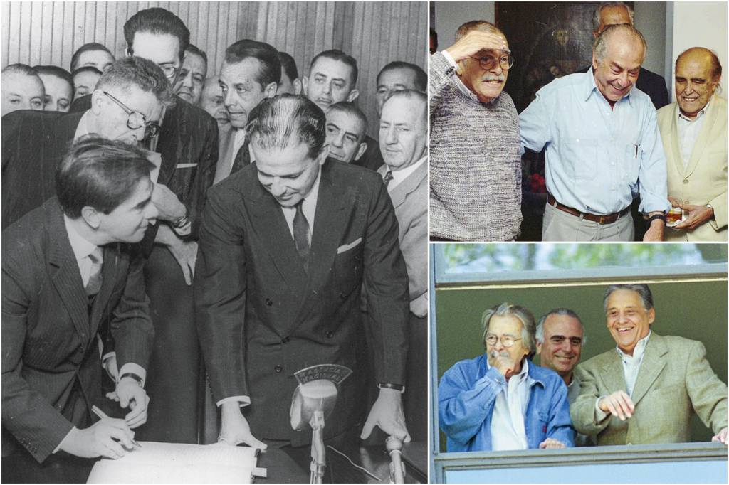 718329-high.jpeg VOCAÇÃO PARA A POLÍTICA - Darcy Ribeiro teve marcante trajetória política. À esquerda, com o presidente João Goulart, de quem foi ministro da Educação e da Casa Civil. No alto, à direita, com o parceiro inseparável Leonel Brizola — Ribeiro foi vice-governador do Rio de Janeiro, entre 1983 e 1987 — e o arquiteto Oscar Niemeyer. Ao lado, com o então presidente Fernando Henrique Cardoso, para quem elaborou a Lei de Diretrizes e Bases da Educação Nacional (LDB), chamada posteriormente de Lei Darcy Ribeiro. -