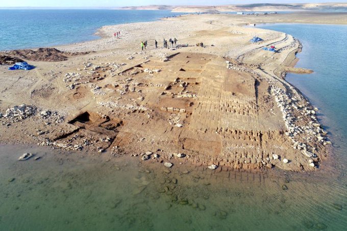 An aerial view of the excavations at Kemune that have revealed new details about the ancient riverside city which flourished under the Mittani Empire