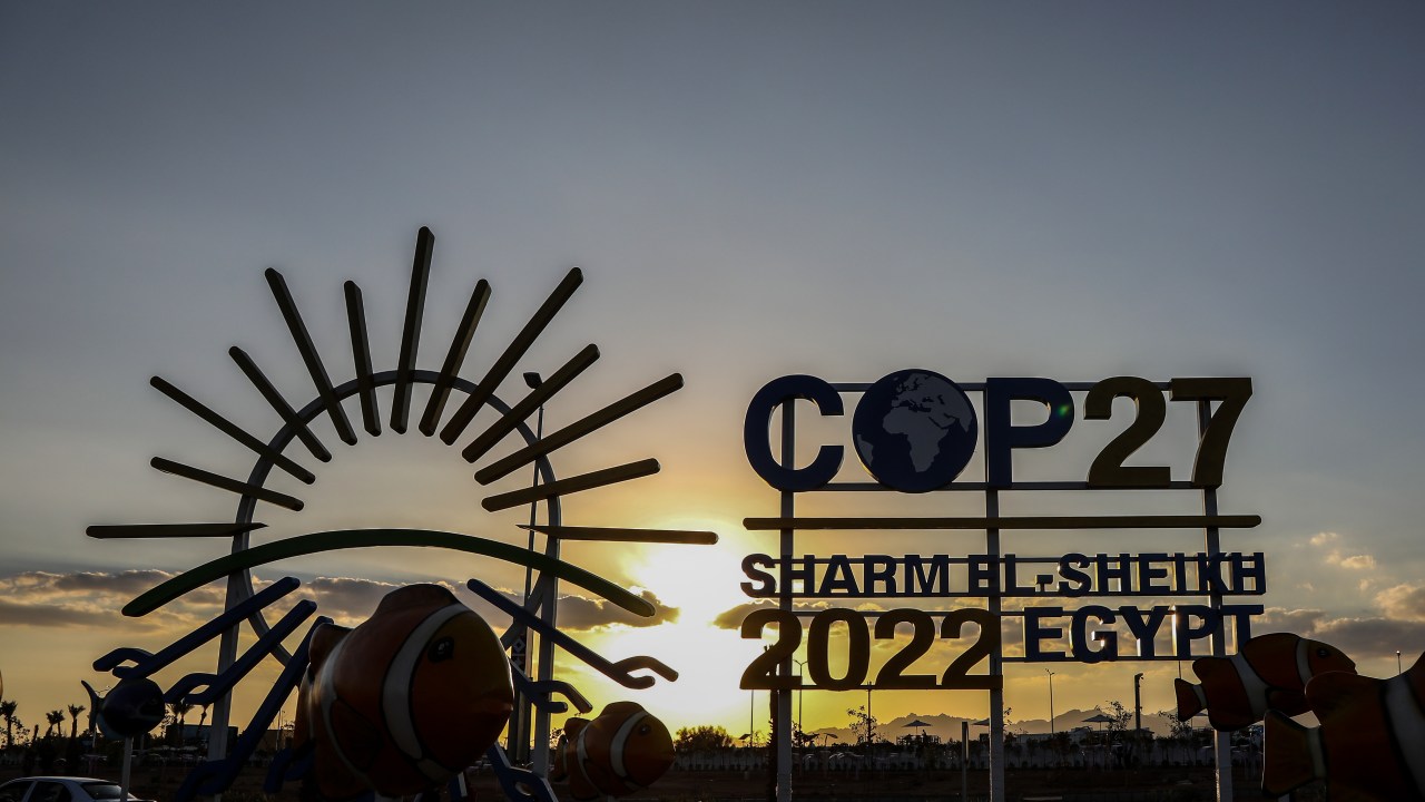 SHARM EL SHEIKH, EGYPT - NOVEMBER 09: A view of 'Green Zone' biosphere tent built within the 2022 United Nations Climate Change Conference (COP27) in Egypt's Red Sea resort of Sharm El Sheikh on November 09, 2022. (Photo by Mohamed Abdel Hamid/Anadolu Agency via Getty Images)