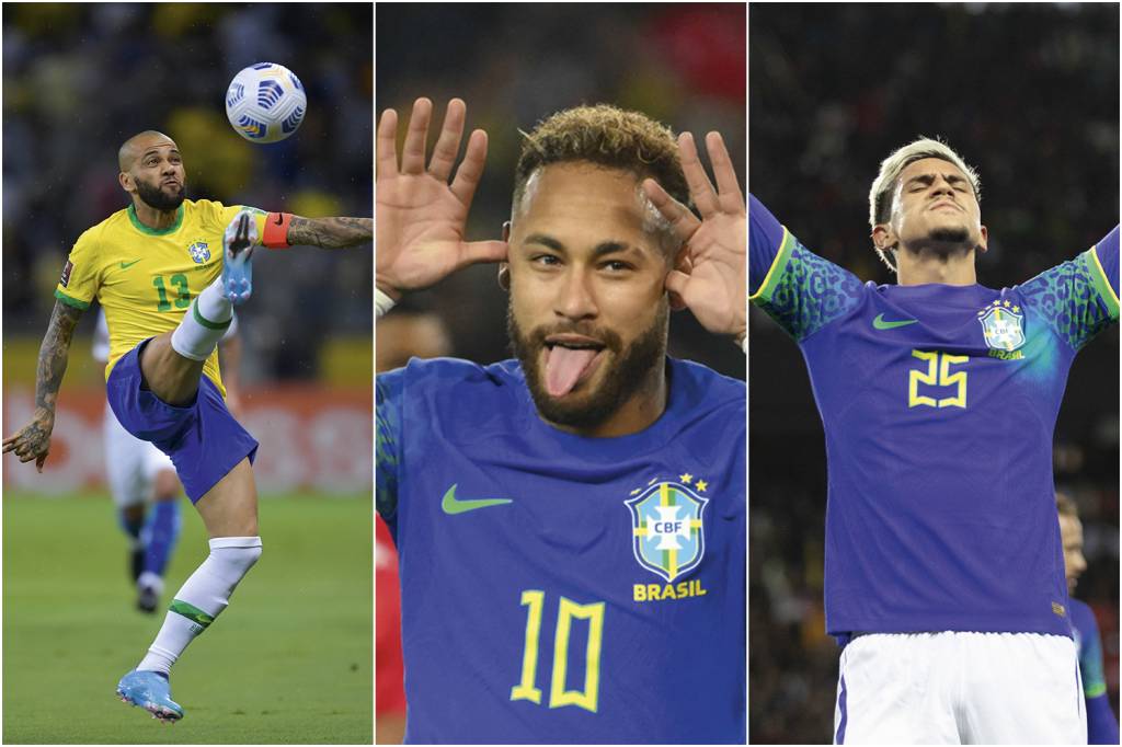 BOLA DA VEZ - Daniel Alves (à esq.) foi a escolha mais controversa: na frente, Neymar ganhou a companhia do atacante flamenguista Pedro -