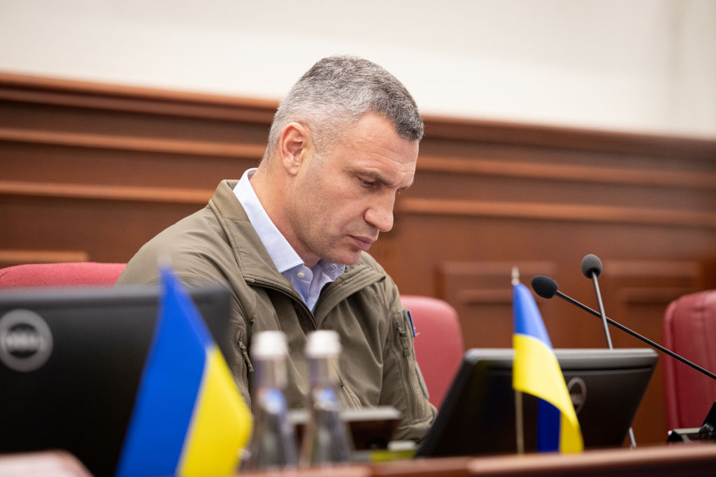 KYIV, UKRAINE - OCTOBER 27: Vitalii Klychko, the mayor of Kyiv, attends a plenary session of the KMDA (Kyiv City Council) on October 27, 2022 in Kyiv, Ukraine. The council was discussing important issues to improve life in the capital during the Russian-Ukrainian war. (Photo by Oleksii Samsonov/Global Images Ukraine via Getty Images)