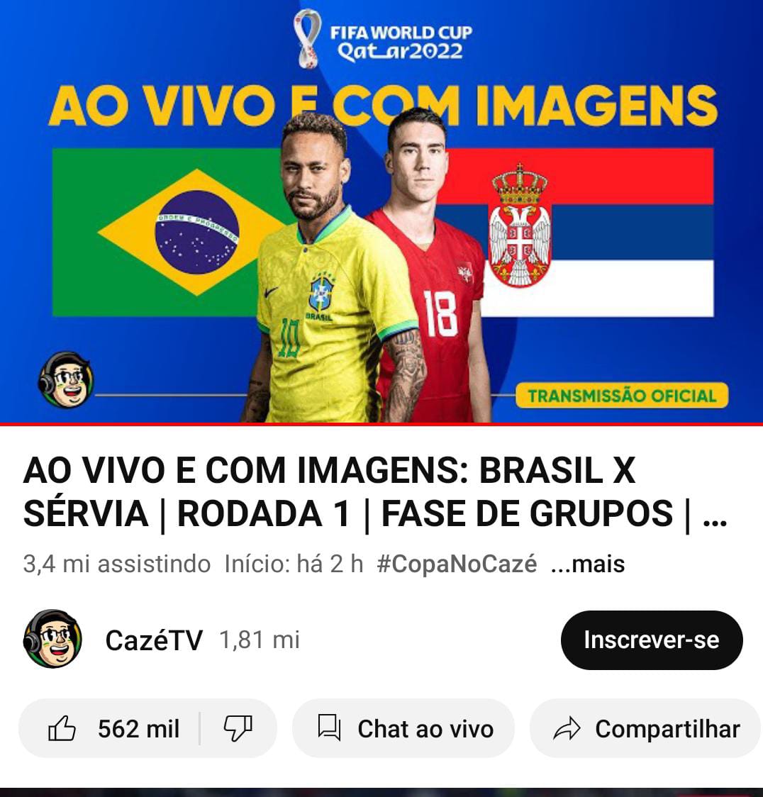 Live de Casimiro de Brasil x Sérvia na Copa do Mundo 2022