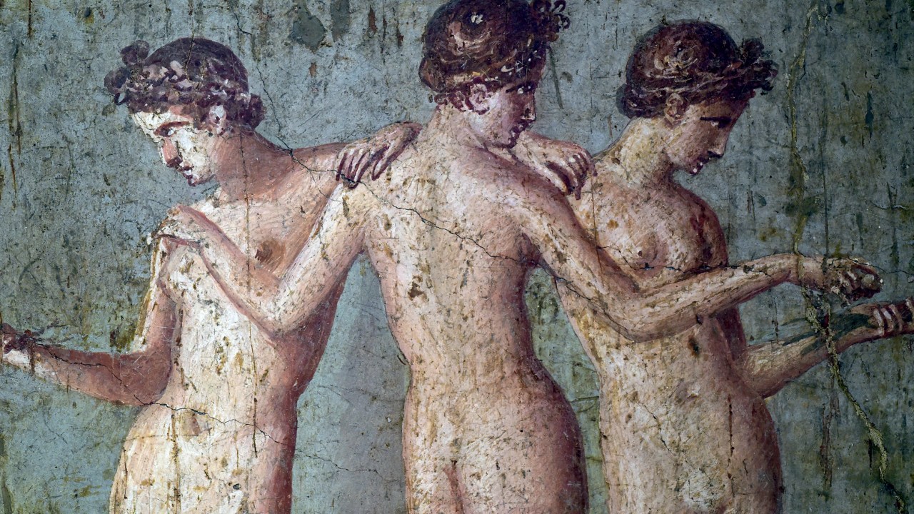 DIVINDADE - Três Graças: pintura encontrada em uma das casas de Pompeia retrata deusas que simbolizam a feminilidade -