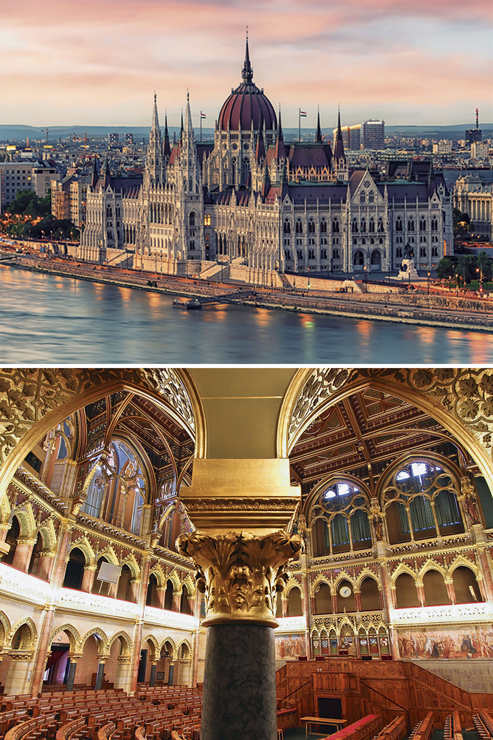 SINAL TROCADO - Parlamento em Budapeste (acima) e o 1º andar reformado: todos os traços do período comunista foram deletados -