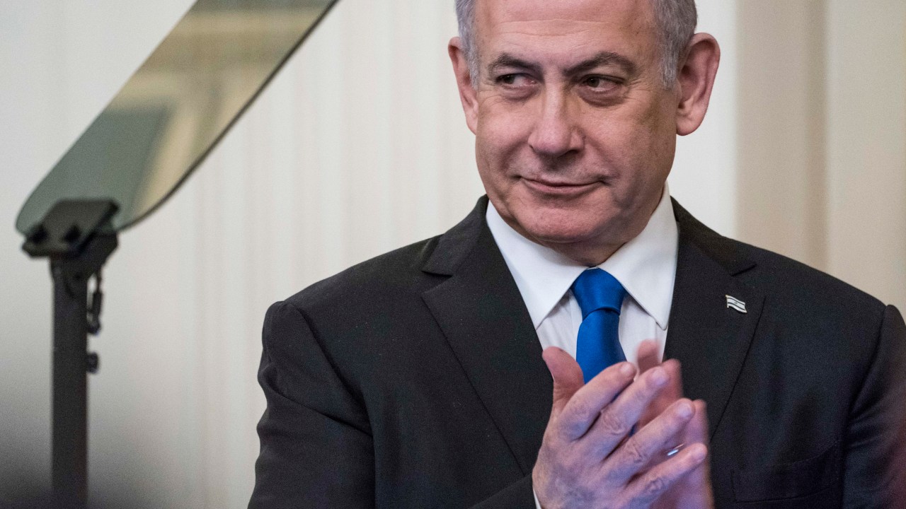 Benjamin Netanyahu em 28 de janeiro de 2020 na Casa Branca